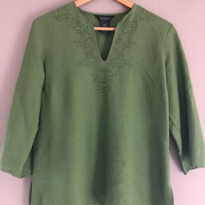 Green Van Heusen Beaded Linen Shirt